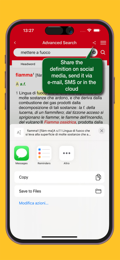 Dizionario Italiano Gabrielli - Dizionario Italiano Gabrielliアプリのインターフェイスからイタリア語の単語の定義を共有しています。