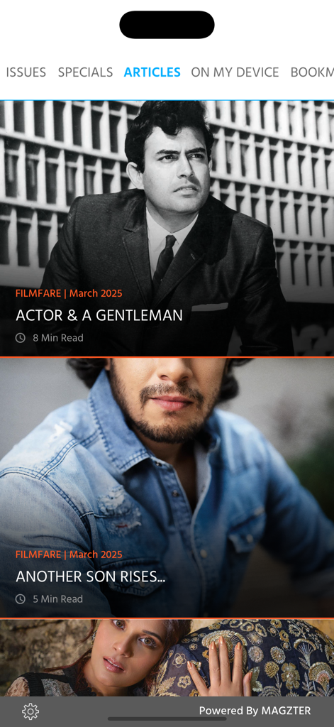 Filmfare Magazine - Articles section in the Filmfare Magazine app displaying Bollywood celebrity stories and interviews