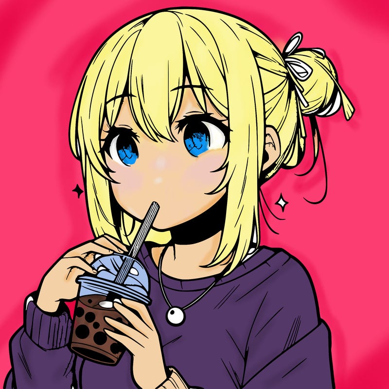 manga character drinking boba