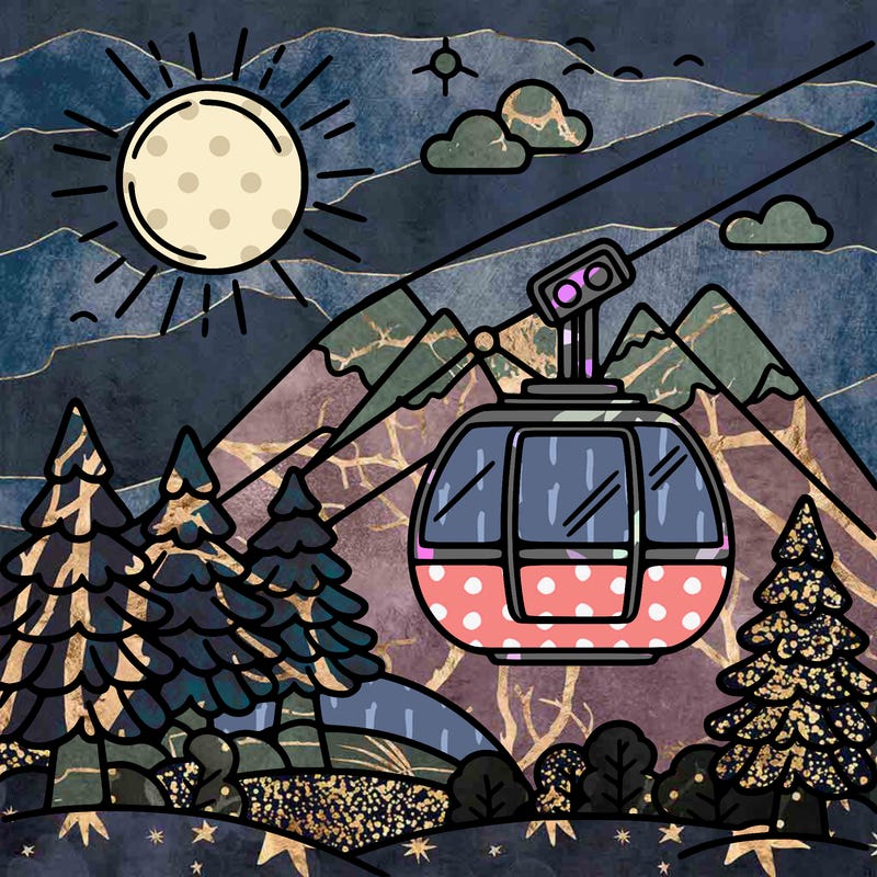 cable car sun tree happy sky