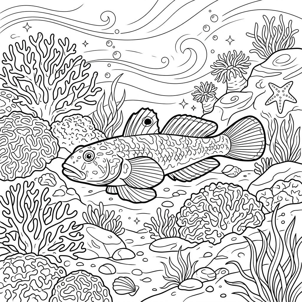 Goby Fish Coloring Page: Underwater Reef Adventure