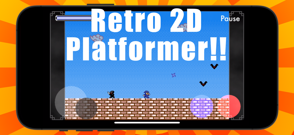 Captura de pantalla de jugabilidad de Ninja Shaw, un plataformero 2D retro con un ninja de pixel art en un nivel de ladrillos