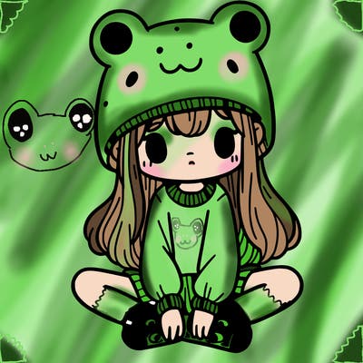 a girl wearing a frog hat and some frog socks