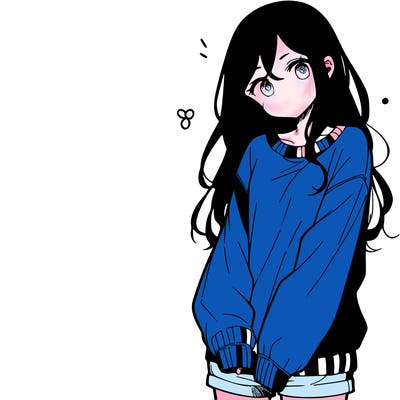 manga teen girl  in a sweater and baggy pants