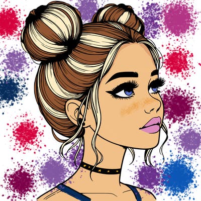 realistic girl with buns on the top of her head