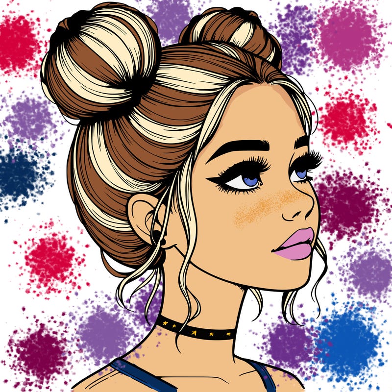 realistic girl with buns on the top of her head