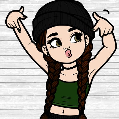 realistic teenage girl with braids and a beanie and crop top doing 🫶🏼