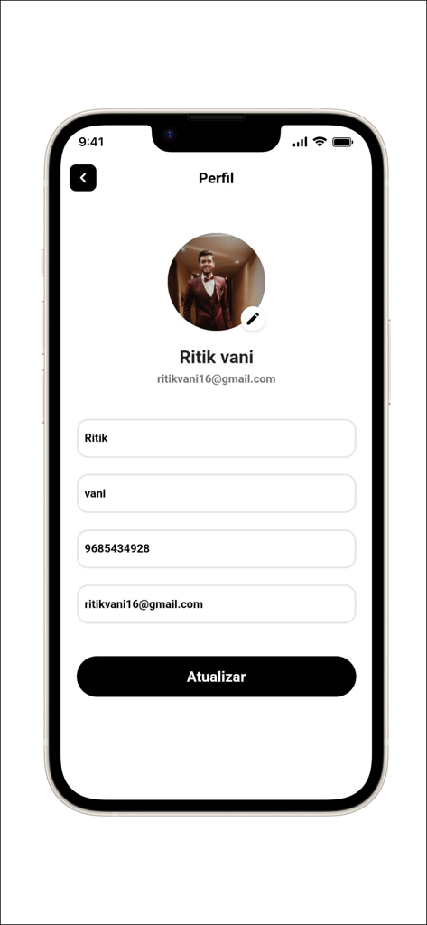 User account profile settings screen in the TAPSi app showing contact details