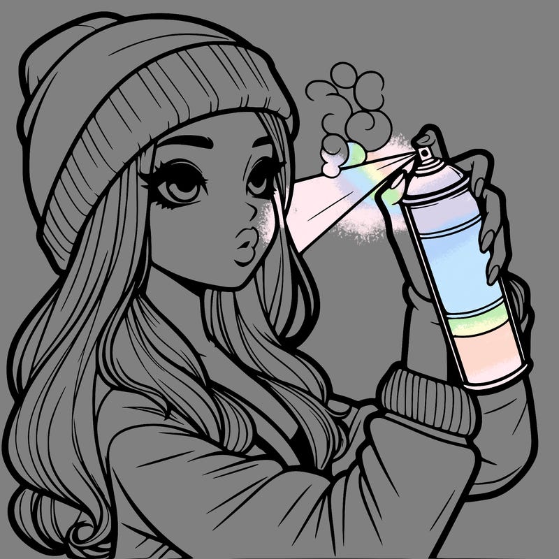 realistic girl spray painting