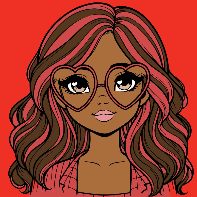 realistic girl wearing heart shaped glasses