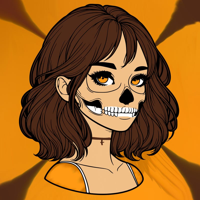 realistic girl with skull