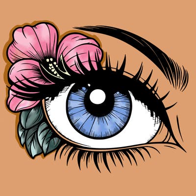 realistic eye with flower