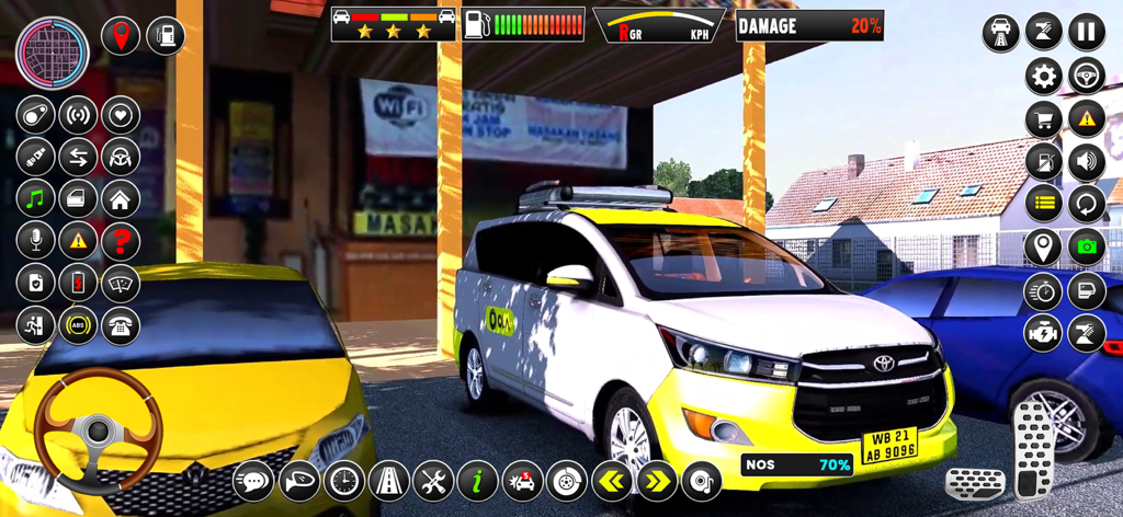 Russian Taxi Driving Simulator - Captura de pantalla del juego Russian Taxi Driving Simulator mostrando un taxi amarillo y controles de conducción en pantalla.