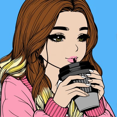 realistic girl drinking coffee