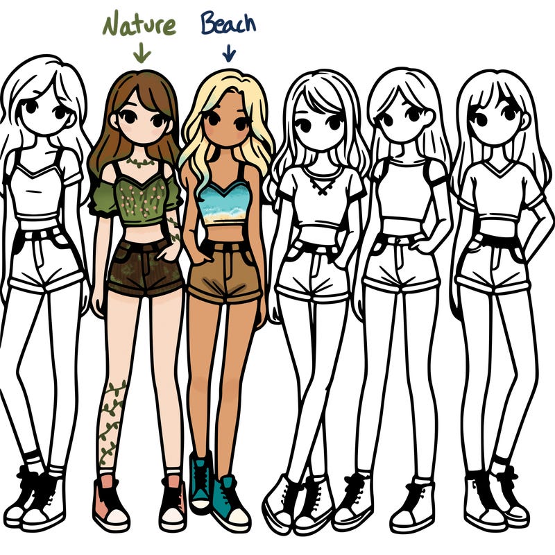 a group of girls wearing crop tops and shorts