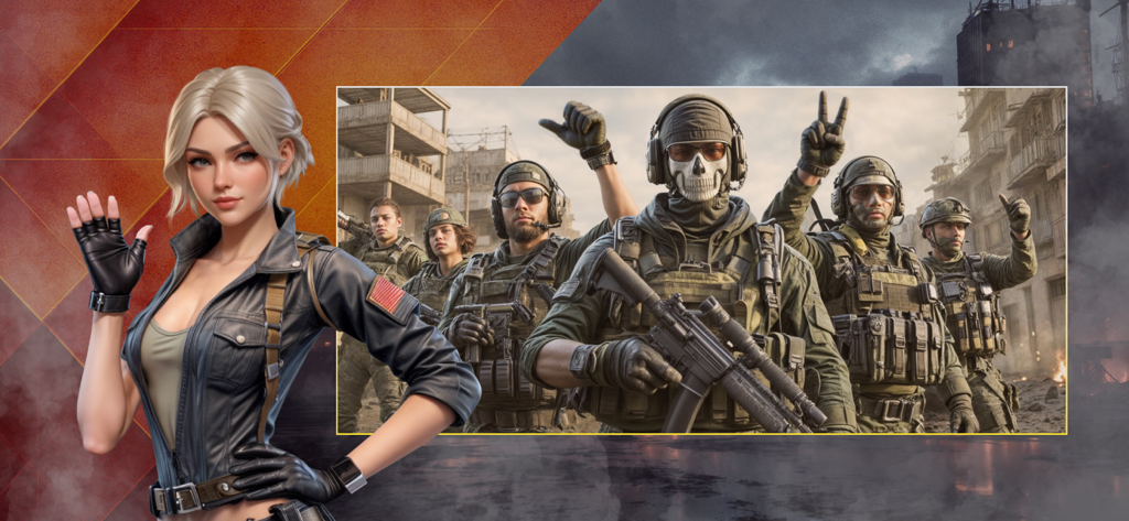 Sniper Army: Shooter Gun Arena - A female operative and a squad of elite soldiers in tactical gear