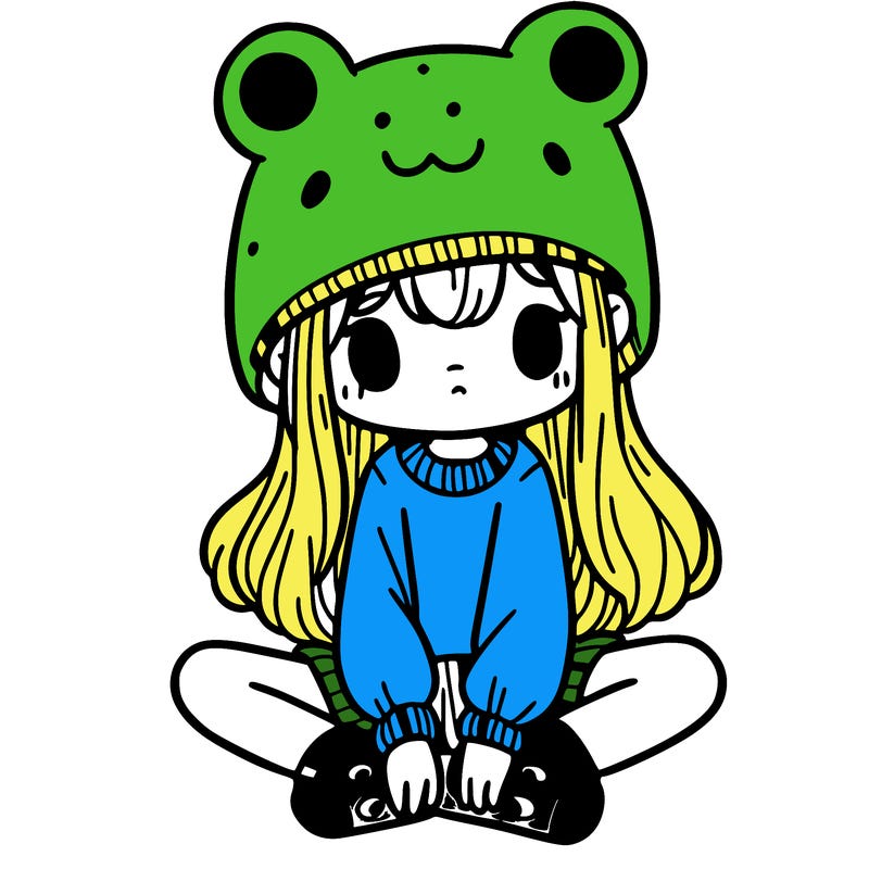 a girl wearing a frog hat and some frog socks