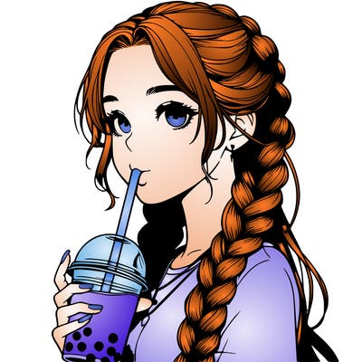 realistic girl with braided hair drinking boba