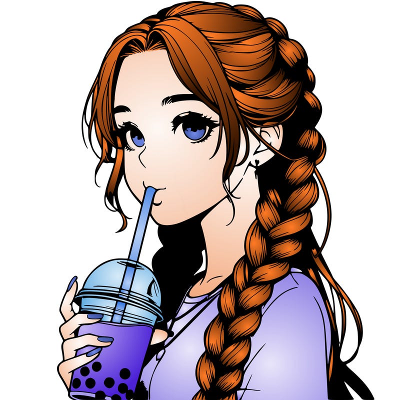 realistic girl with braided hair drinking boba
