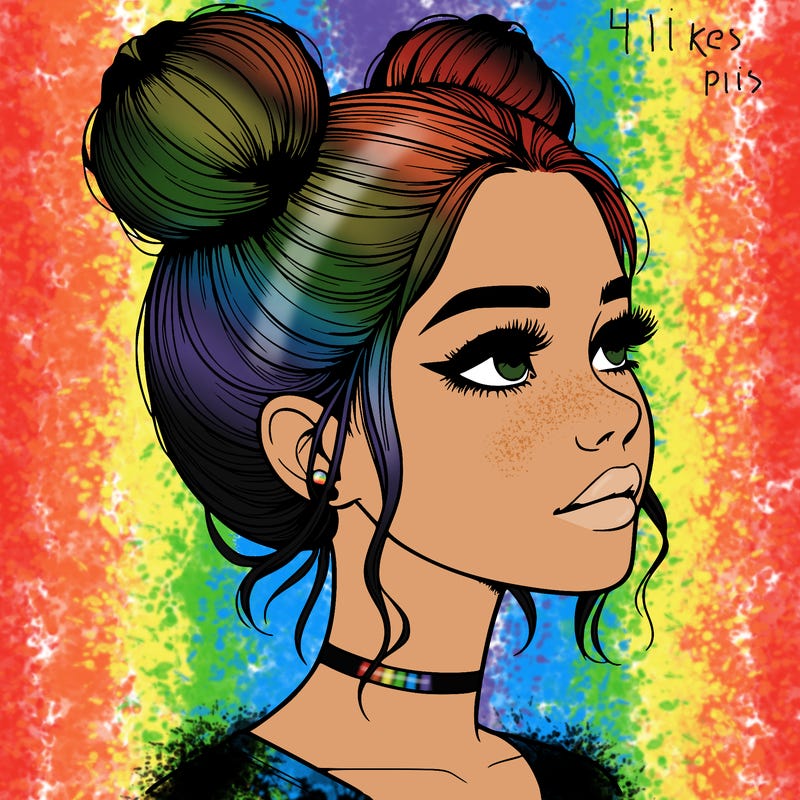 realistic girl with buns on the top of her head