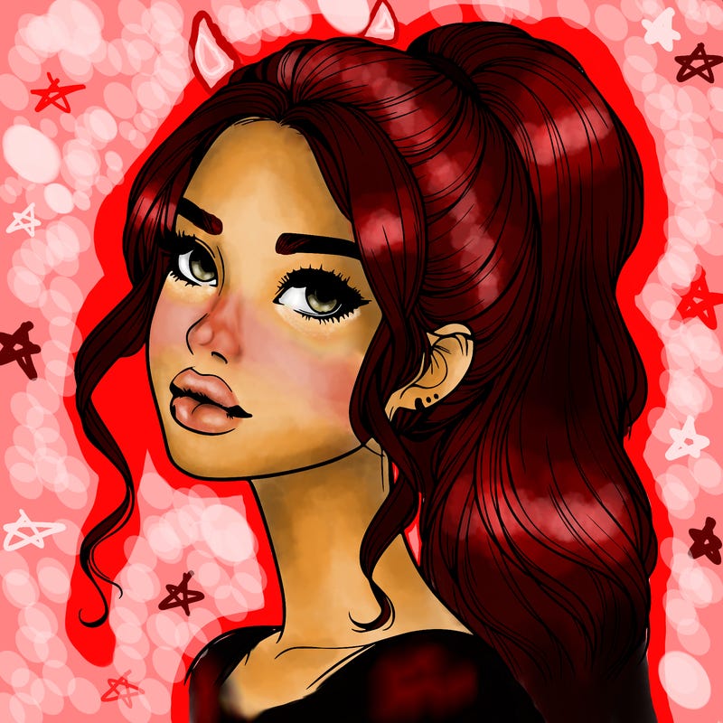 realistic girl with a ponytail on her hair and lips