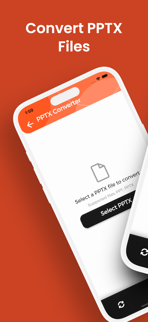 PPTX Converter, PPTX to PDF - Interface do aplicativo Conversor PPTX com um botão Selecionar PPTX para conversão de arquivos