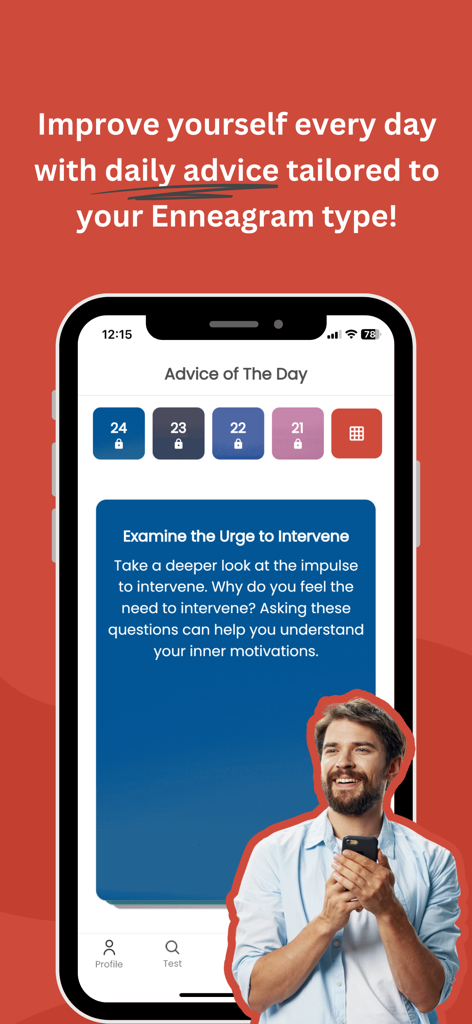 Enneagram 9 Type - Schermata dell'app Enneagramma che mostra un consiglio personalizzato per la crescita quotidiana