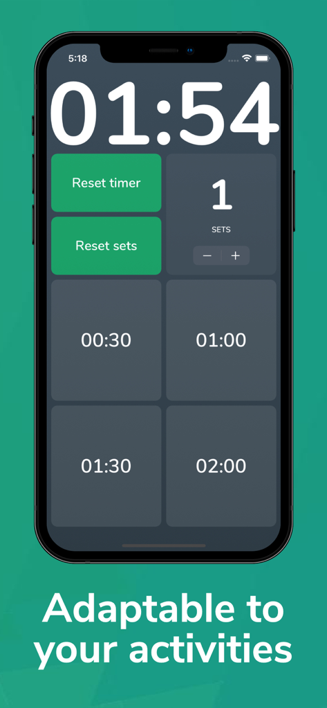 Cero interval timer app screen showing workout timer and set controls