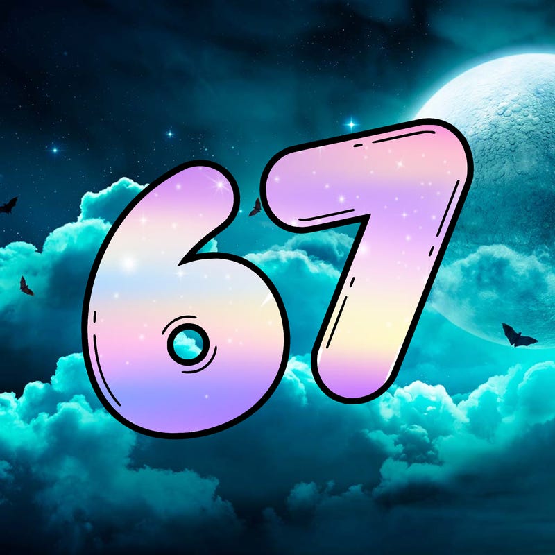 do a drawing of 67 in bubble letters