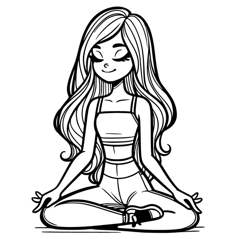 girl in crop top and yoga pants with long hair