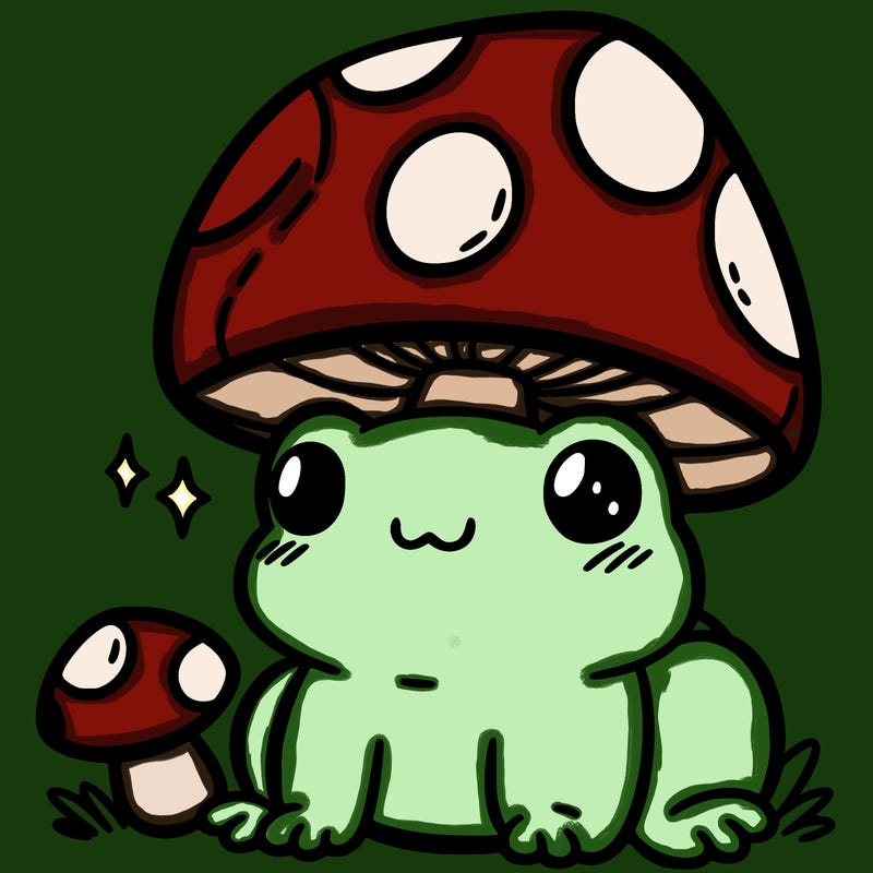 a cute frog with a mushroom hat