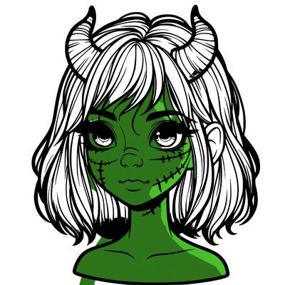 realistic girl with scar and horns