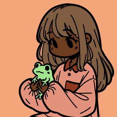 girl with long hair and a oversized shirt. and she is holding a frog