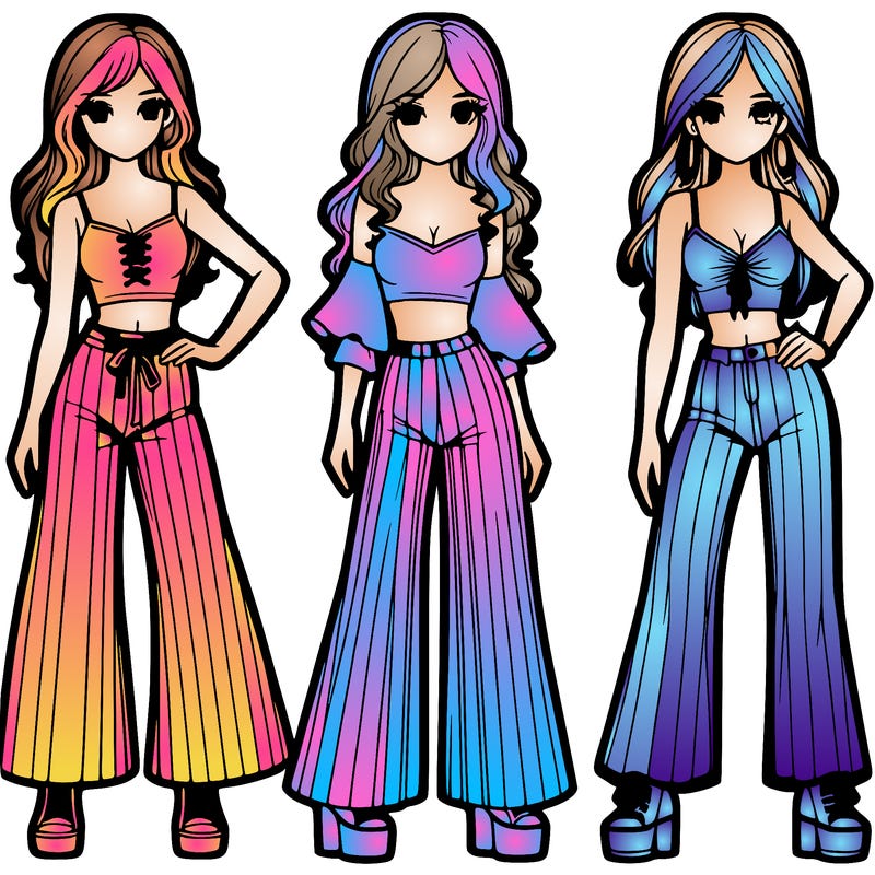 girls with flare pants and crop tops realistic