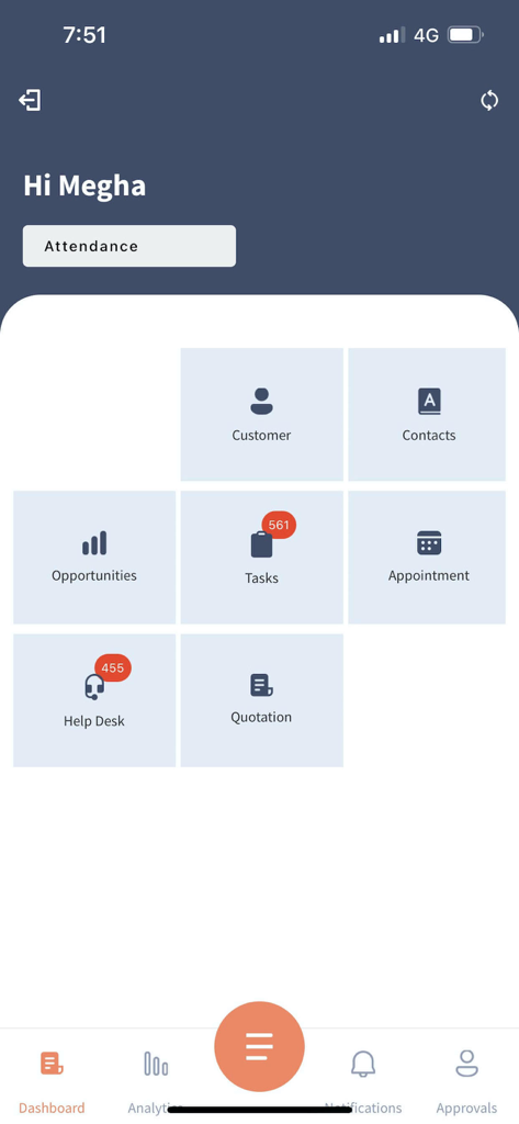 Skyward CRM - Dashboard of Skyward CRM app featuring sales and customer management icons