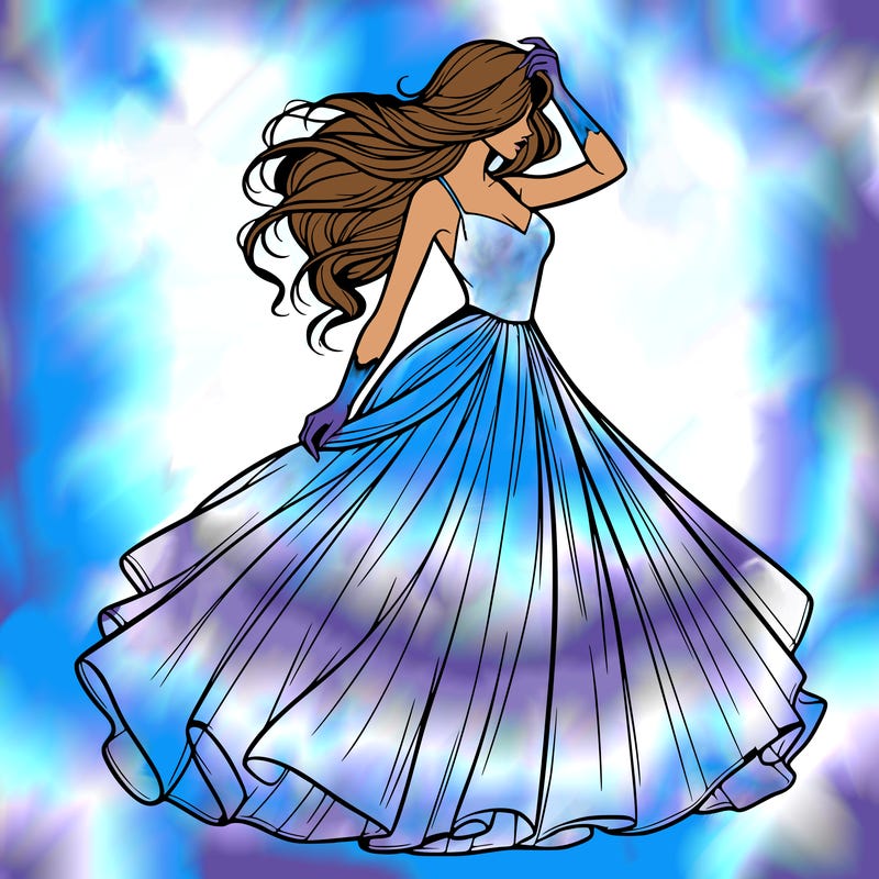 realistic woman with dress flowing in the wind