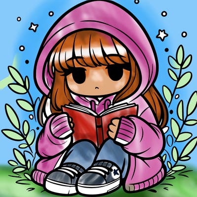 girl in oversized hoodie reading a book