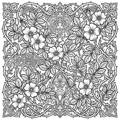 Discover the captivating beauty of nature fused with dark romance in this stunning Gothic wild roses coloring page. Its intricate details and elegant floral patterns promise a uniquely satisfying artistic escape.