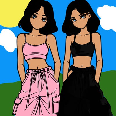 two girls with crop top with baggy pants