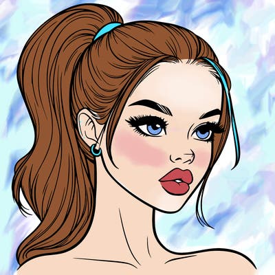 realistic girl with high ponytail and nose and lips