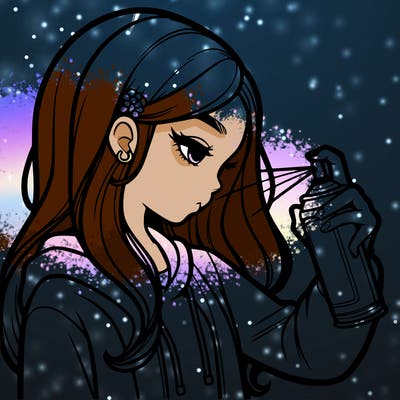 a realistic girl spray painting