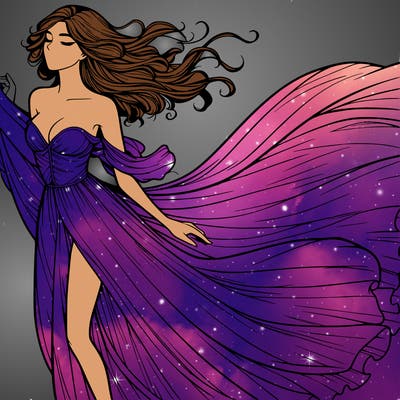 realistic woman in dress flowing the the wind