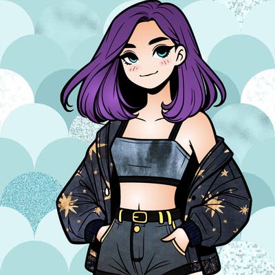 a realistic girl with a crop top and short shorts in an open jacket