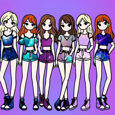 a group of girls wearing crop tops and shorts