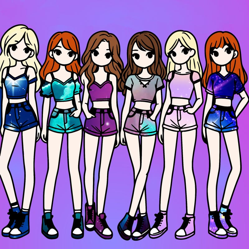 a group of girls wearing crop tops and shorts