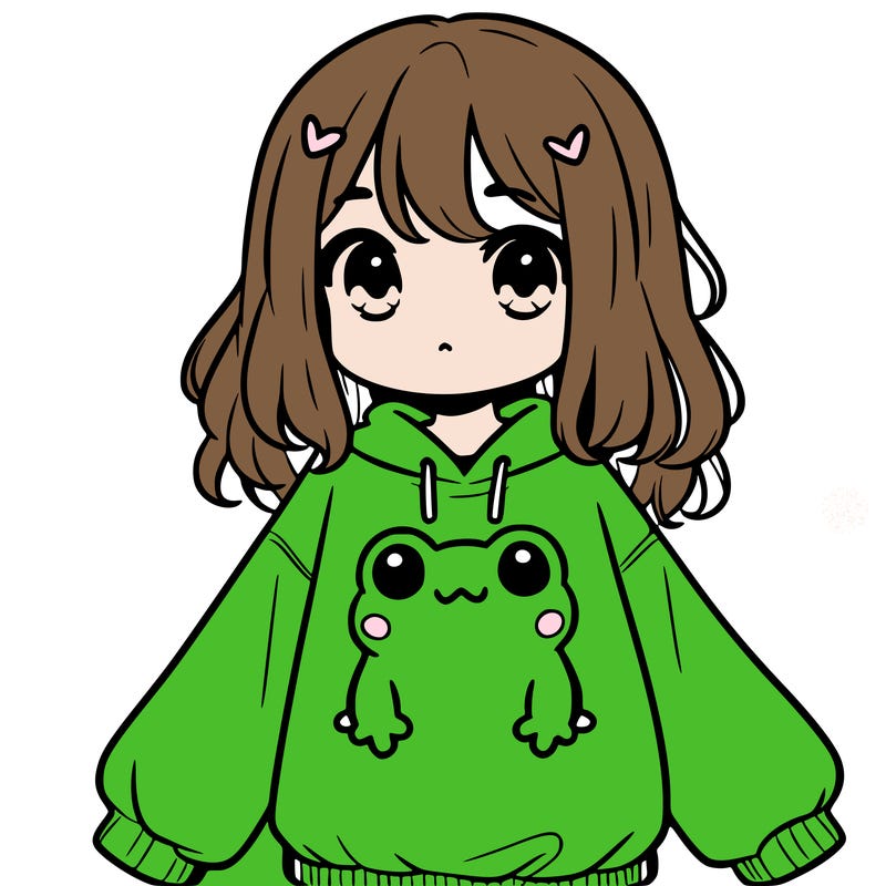 girl wearing frogging sweatshirt