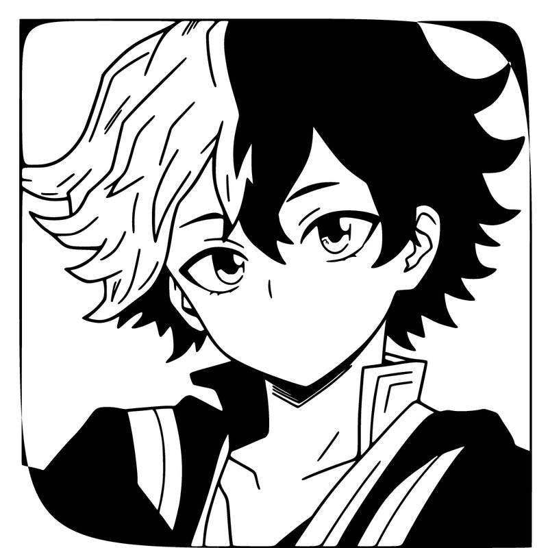 manga character with red and white hair