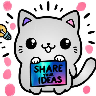a cute cat saying share your ideas