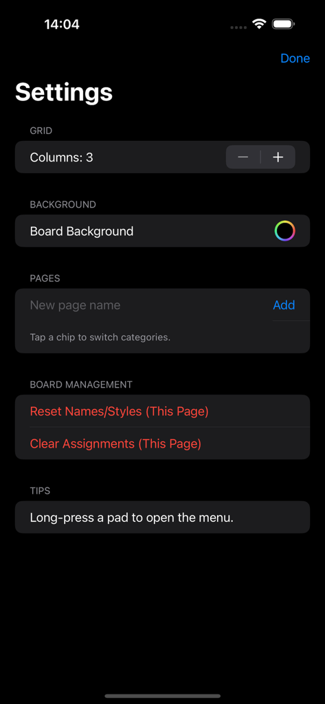 サウンドボードアプリのグリッドと背景オプションを表示するビートボックス＆ループサウンドボードの設定画面