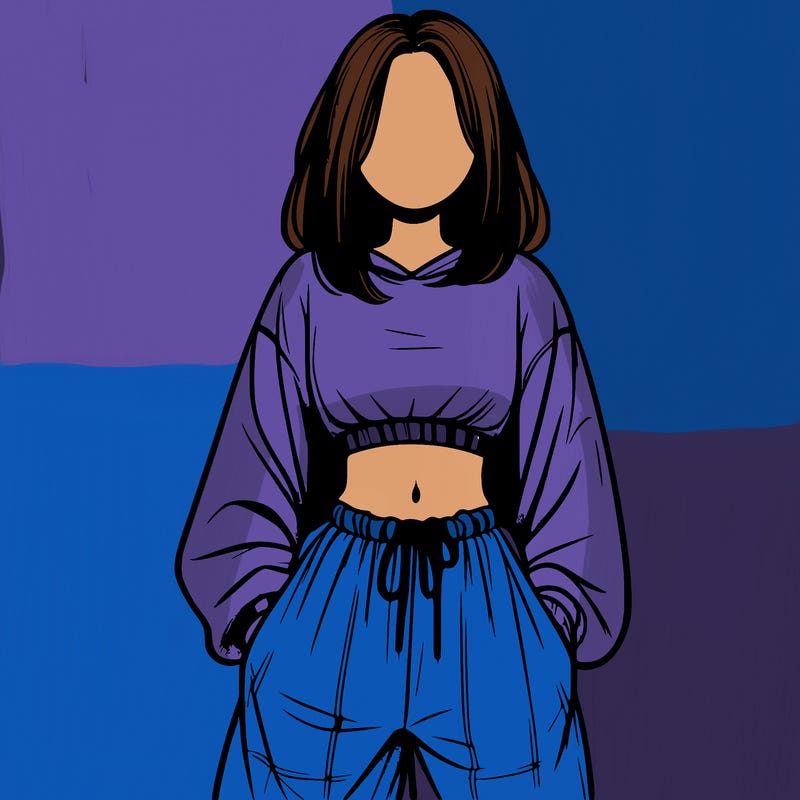 realistic girl faceless with baggy pants and a crop top